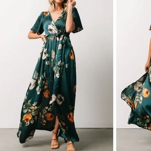 Baltic Born Sicily Satin Maxi Dress Deep Topaz Floral Size S